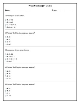 5th Grade Test on Prime Numbers by Mai D | Teachers Pay Teachers