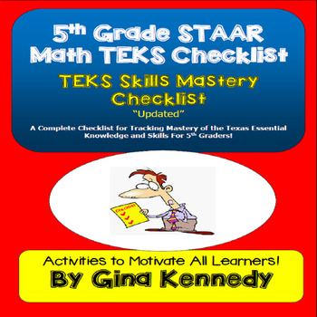 Preview of 5th Grade Math TEKS Checklist, Great for Teacher Records and Math Folders
