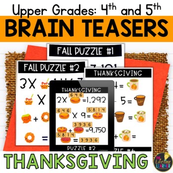 Preview of Thanksgiving Logic Puzzles 5th Grade Brain Teasers Multiplication Long Division