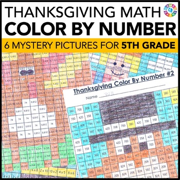 Preview of 5th Grade Thanksgiving Math Activities - November Activities Color by Number