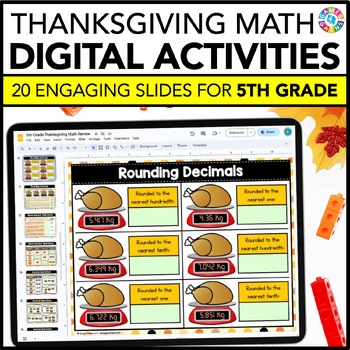 Preview of 5th Grade Thanksgiving Math Activities - November Math Review Slides