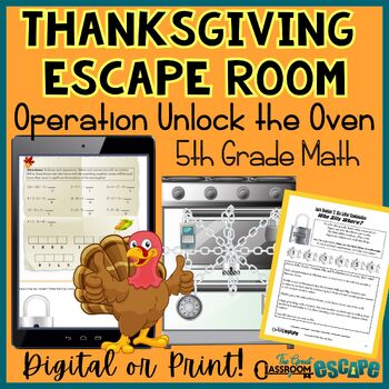 Preview of 5th Grade Thanksgiving Math Activity Engaging Print or Digital Escape Room Game
