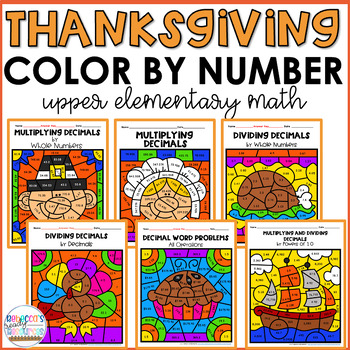 Preview of 5th Grade Thanksgiving Math Worksheets Activities Color by Number Code Coloring