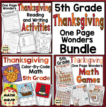 Preview of 5th Grade Thanksgiving One Page Wonders Activities Bundle