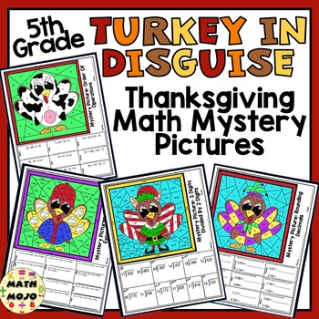 Preview of 5th Grade Thanksgiving Turkey In Disguise Color By Number Activities