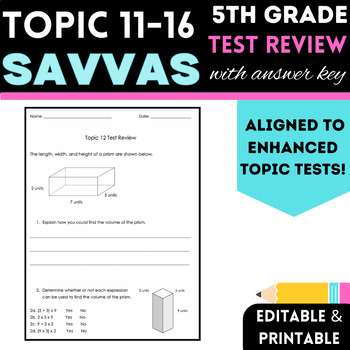Preview of 5th Grade Topic 11-16 Savvas/enVision Test Review Bundle