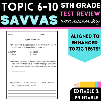 Preview of 5th Grade Topics 6-10 CA Savvas/enVision Test Review Bundle