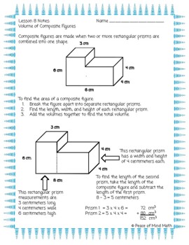 Preview of 5th Grade Unit 12 Lesson 8 Notes & Homework: Volume of Composite Figures