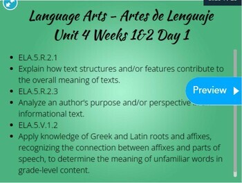Preview of 5th Grade - Unit 4 Weeks 3&4, Daily ELA Nearpods w/ Spanish (Florida Wonders)
