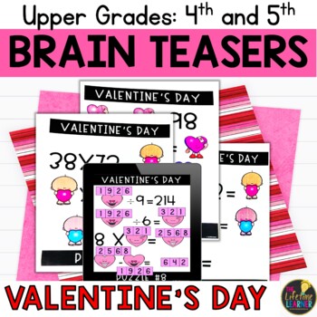 Preview of Valentine's Day Logic Puzzles 5th Grade Brain Teasers Multiplication Division