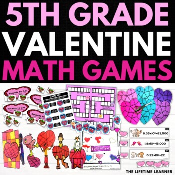 Preview of 5th Grade Valentine's Day Math Activities | Valentines Day Math Games