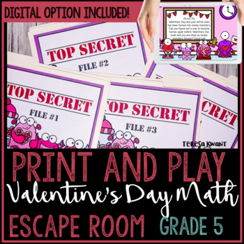 Preview of 5th Grade Valentine's Day Math Escape Room Breakout Activity | Fractions