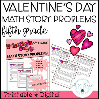 Preview of 5th Grade Valentine's Day Math Story Problems | Fifth Grade Math Word Problems