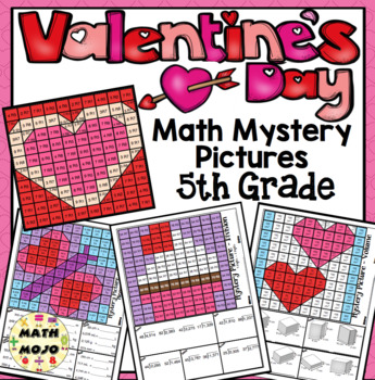 Preview of 5th Grade Valentine's Day Math Activities: Color By Number Math Mystery Pictures