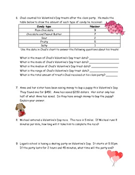 5th Grade Valentine's Day Math Word Problems with Answer Key by Cindy Marie