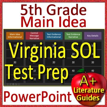 Preview of 5th Grade Virginia SOL Reading Test Prep Main Idea + Text Evidence Game VA SOL