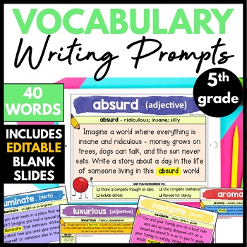 Preview of 5th Grade Vocabulary Writing Prompts, Creative Writing Activities for Fifth