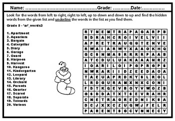 Preview of 5th Grade Vocabulary, Year Long, Word Search Worksheets, No Prep, Sub Plan