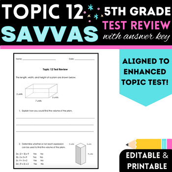 Preview of 5th Grade Volume | Savvas/ enVision Math Topic 12 Test Review with Key