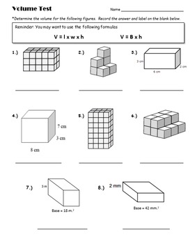 5th grade volume unit test summative assessment by