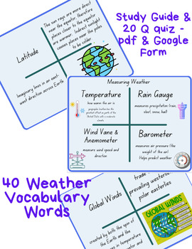 Preview of 5th Grade Weather Review Study Guide | Science Vocabulary | 5.E.1 | Google Form