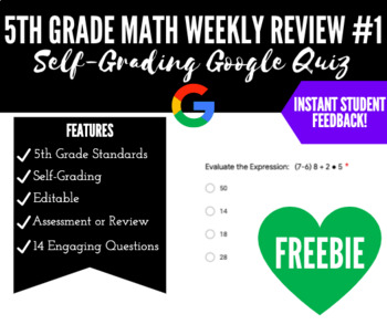 Preview of 5th Grade Weekly Math Review #1 (Google Quiz)