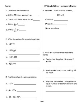 5th grade homework packet pdf