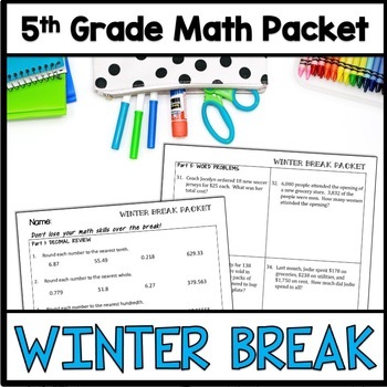 Preview of 5th Grade Math Winter Break Packet, Christmas Break Packet, Math Spiral Review