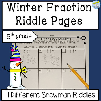 Preview of 5th Grade Winter Fraction Snowman Riddles Worksheets