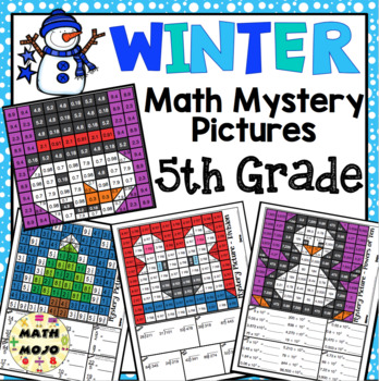 Preview of 5th Grade Winter Math: 5th Grade Math Mystery Pictures