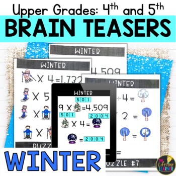 Preview of Winter Logic Puzzles 5th Grade Brain Teasers Multi Digit Multiplication Division