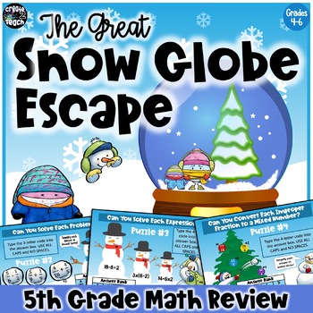 Preview of 5th Grade Winter Math Practice Digital Escape Room Game Breakout Activity