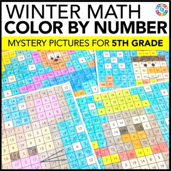 Preview of 5th Grade Winter Math Activities Coloring by Number Worksheet Pages Word Problem