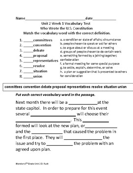 Preview of 5th Grade Wonders 2014-17 Mc Grawhill Unit 2 Weeks 1-5 Vocabulary Tests
