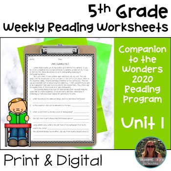Preview of 5th Grade Wonders 2020 Weekly Reading Worksheets Unit 1 - Print and Digital