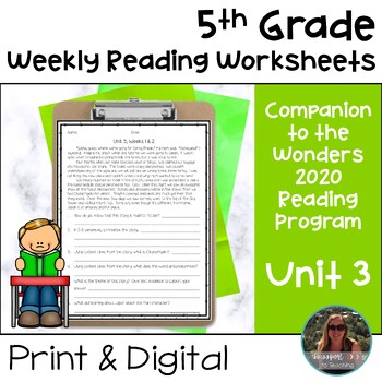 Preview of 5th Grade Wonders 2020 Weekly Reading Worksheets Unit 3 - Print and Digital