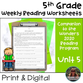 5th Grade Wonders 2020 Weekly Reading Worksheets Unit 5 by Passport to