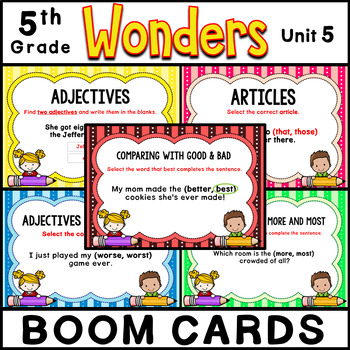 Preview of 5th Grade Wonders 2023, 2020 - Unit 5 Grammar Activities - Boom Card Bundle