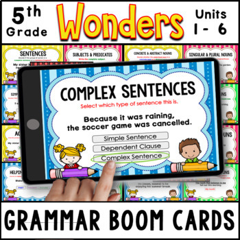 Preview of 5th Grade Wonders 2023 - Units 1 - 6 Grammar Activities - 30 Boom Card Decks