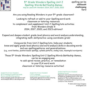 Preview of 5th Grade Wonders Spelling Unit 2 Spelling Words Battleship Games