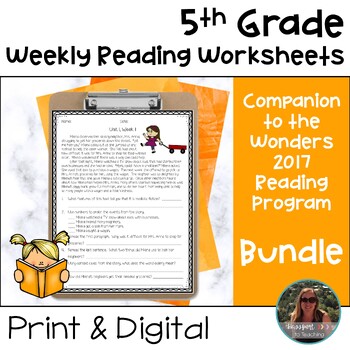 Preview of 5th Grade Wonders 2017 Weekly Reading Worksheets Bundle - Print and Digital