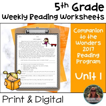 Preview of 5th Grade Wonders 2017 Weekly Reading Worksheets Unit 1 - Print and Digital