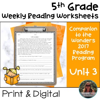 Preview of 5th Grade Wonders 2017 Weekly Reading Worksheets Unit 3 - Print and Digital