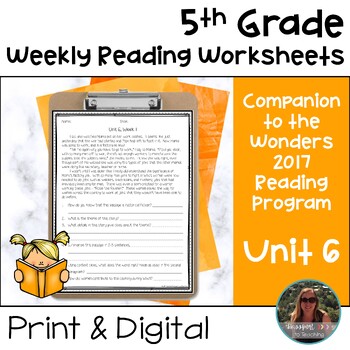 Preview of 5th Grade Wonders 2017 Weekly Reading Worksheets Unit 6 - Print and Digital