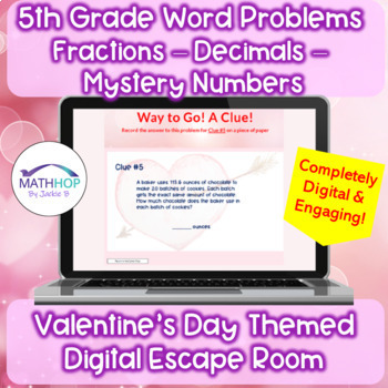 Preview of 5th Grade Word Problems Valentine's Day Themed Digital Escape Room