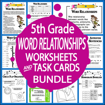 Preview of 5th Grade Word Relationships Lesson & Task Cards + Context Clues Activities 