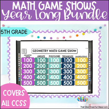 Preview of 5th Grade Year Long Math Review Game Shows Bundle Multiplication, Long Division