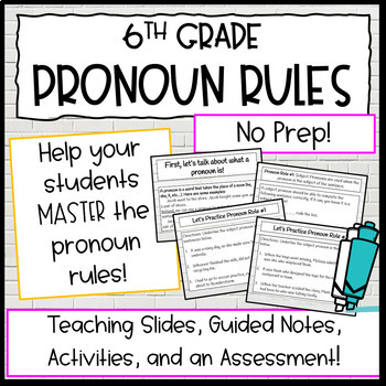 Preview of 5th Grade and 6th Grade Pronouns and Pronoun Rules | Guided Notes and Assessment