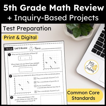 Preview of 5th Grade End of the Year Math Review iReady Test Prep Worksheets/Project/Slides