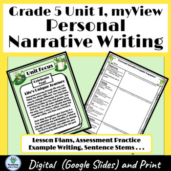 Preview of 5th Grade myView Unit 1 Personal Narrative Writing Lesson Plans Organizer Sample